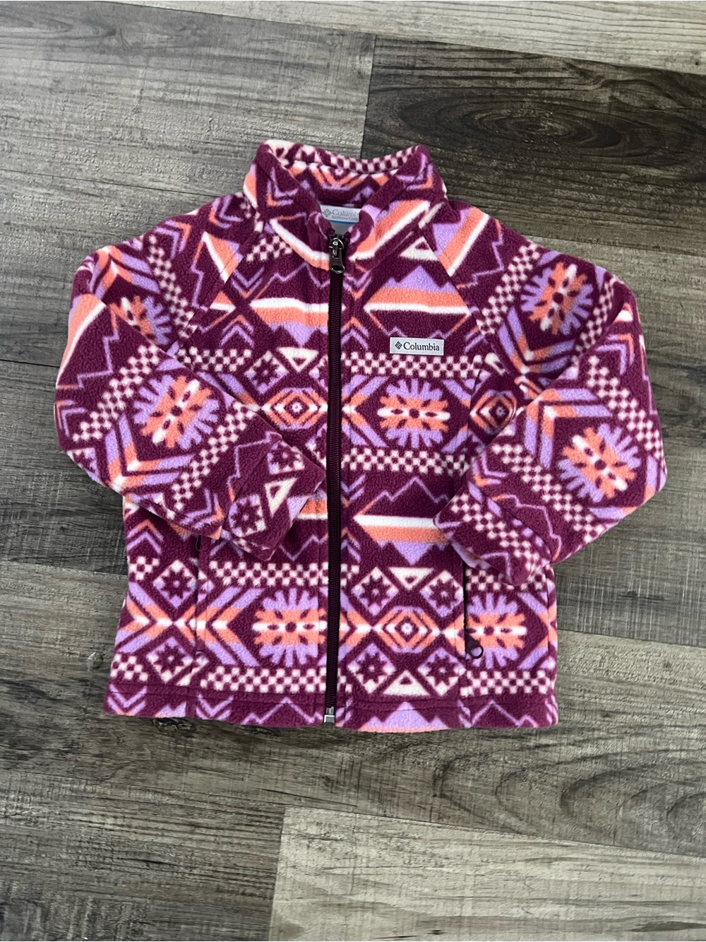 Columbia Girls' Purple, Pink & Orange Geometric Fleece Zip Jacket